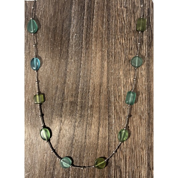 Vintage Artisan 925 Sterling Silver Art Glass Bead Necklace - Picture 1 of 8